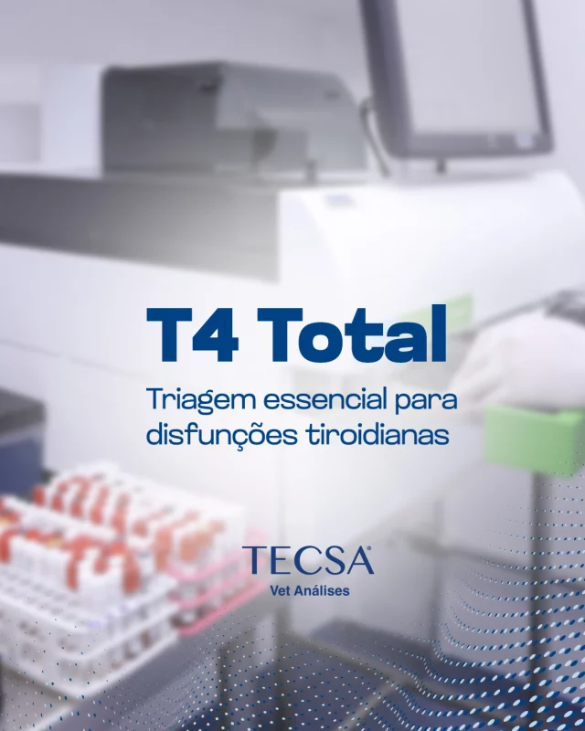 Avaliação inicial da função tireoidiana.
Valores baixos sugerem hipotiroidismo, mas interferências como doenças concomitantes ou medicamentos (ex: corticoides) podem causar falsos-positivos.
Sempre interpretar em conjunto com o quadro clínico!

No TECSA, realizamos o T4 total com as técnicas RIE (Radioimunoensaio) e CLIA (Imunoensaio Quimioluminescente) —precisão diagnóstica garantida!

T4 TOTAL QUIMIOLUMINESCÊNCIA cod 323
T4 TOTAL - RADIOIMUNOENSAIO cod 616

#tecsa #vetanálises #tecsarj #medicinadiagnósticaveterinária #medicinaveterinária #riodejaneiro #laboratórioveterinário